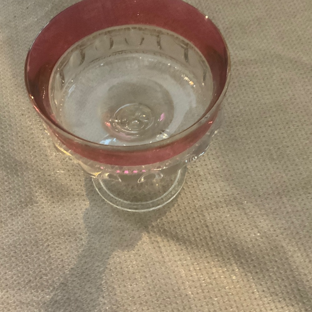 Elegant Glass Pedestal  Bowl with Red Rim